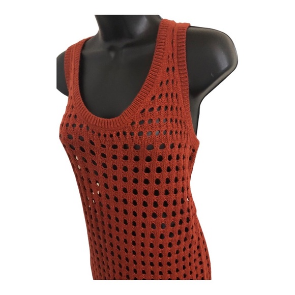 Terracotta Brown crochet look open weave sleeveless sweater‎ knit dress size M - Picture 16 of 16